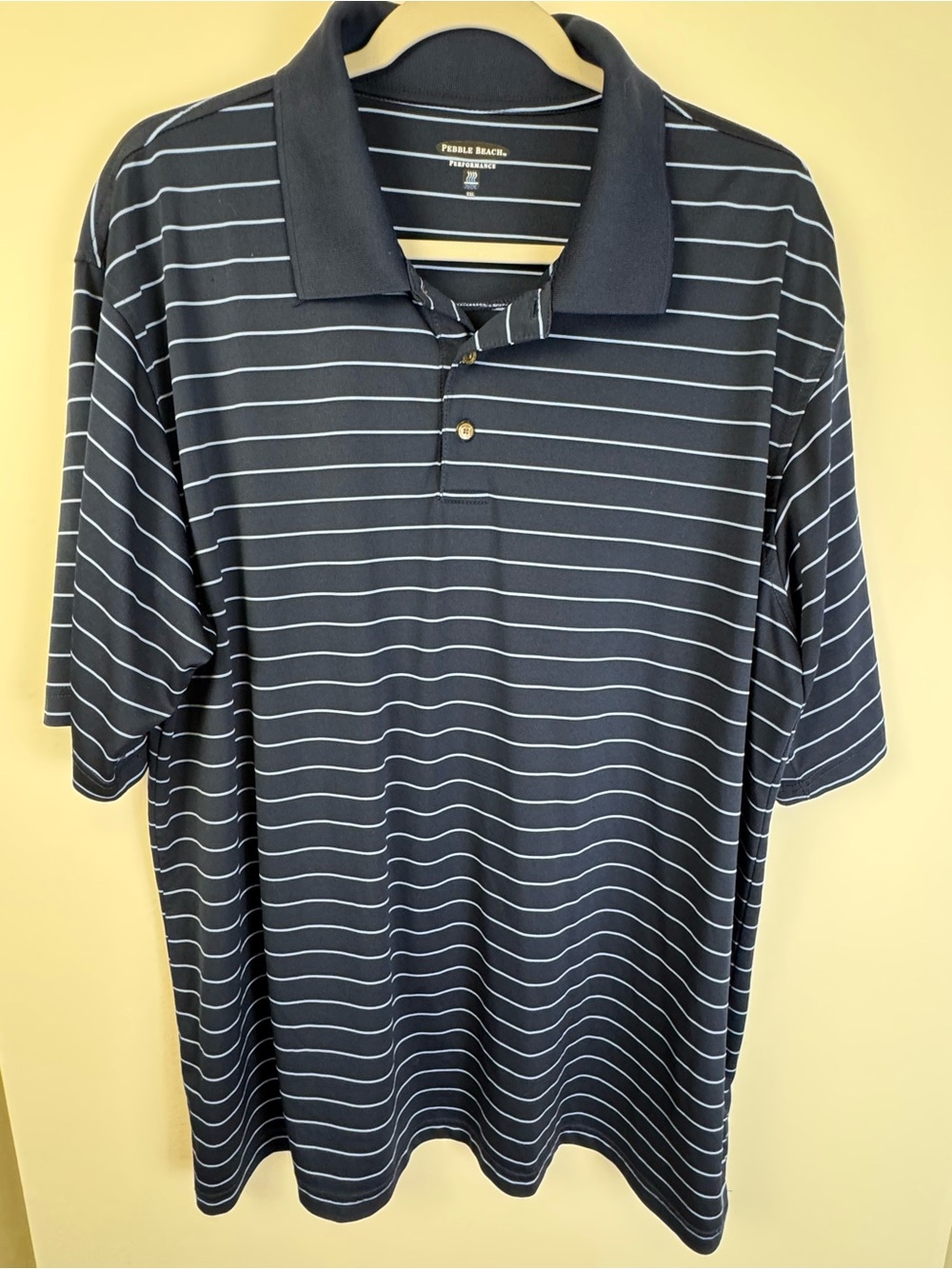 Pebble Beach Performance Golf Polo Shirt Men's XXL Navy Blue Striped Moisture Wi